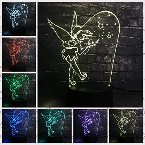 3D LED Optical Illusion Lamps Night Light, Lava Tinker Bell Star USB Base Change Decor Christmas Girl Kid Gift Rc 7 Colors Change for Kids Christmas Gift