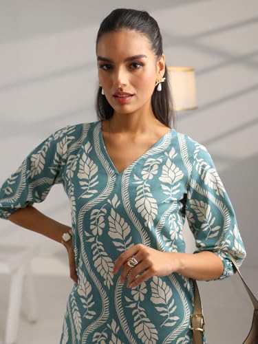 Image of Libas Womens Printed Cotton Straight Kurta With Trousers | daily wear suit