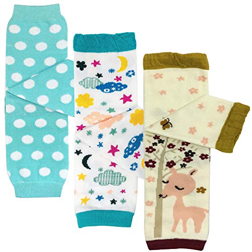 allydrew Playful Patterns Baby & Toddler Leg Warmers (Set of 3), Baby Blue Dots, Clouds, Deer