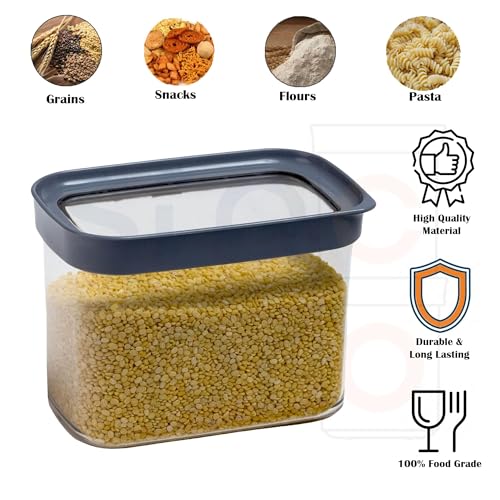 Image of Airtight Kitchen Containers Pack of 1, 1100ML | BPA Free Stackable Jar, Modular Storage, Pantry Organiser, Fridge & Dishwasher Safe, Stain Resistant, Clear & Transparent lid (White)