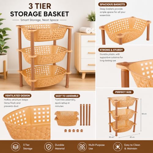 Image of Sulfar Nixy Series Premium Multipurpose Plastic Trolley with Dish Rack for Kitchen Fruit Vegetable Storage Basket Modern Organizer-3 Layer Stackable Shelf