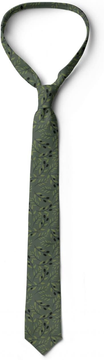 Ambesonne Necktie, Pastel Tone Branches Leaves, 3.7", Evergreen Green