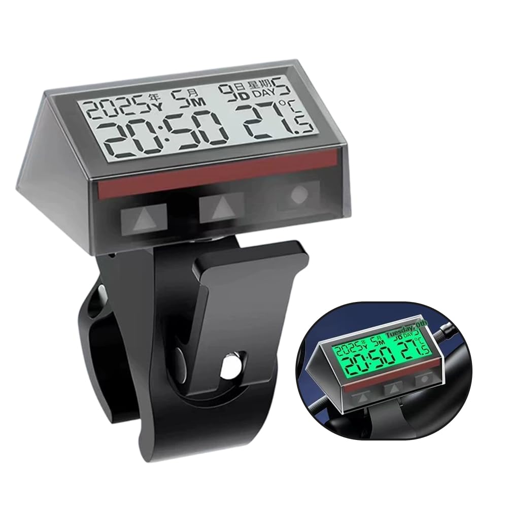 Onchdbfhuu Solar Motorcycle Digital Clock Solar Motorcycle Clock with Date Week Temperature LCD Backlit Display Waterproof Thermometer with Stand C
