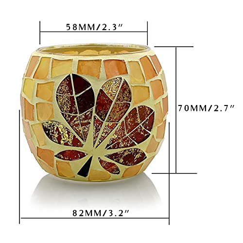 Shmilmh Fall Votive Candle Holder Set Of 4, Mosaic Glass Tealight Holders With Maple Leave For Halloween Thanksgiving Party Decorations thumb #6