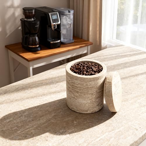 N NANSHOP Natural Marble Canister, Cotton Swab Holder with Lid, Marble Toothbrush Holder Qtip Holder Storage for Cotton Swab, Floss Picks, Makeup Pad, Bath Salt, Beige White Travertine(NS019) by N NANSHOP - Image 5