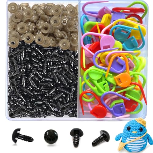 8mm Black Plastic Safety Eyes Crafts with Washers for Stuffed Crochet Animal Amigurumi Kit