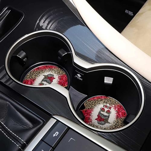 Portavasos para auto con diseño de leopardo y rosas, 2 piezas miniatura 7