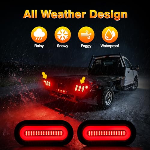 Image of 6 Inch Oval LED Trailer Tail Lights, 114 LEDs Smoked Lens Red Stop Turn Signal Running Brake Lights Waterproof 12V-24V Universal Tail Lights for Trailer Truck RV Van UTV (2 Pack)