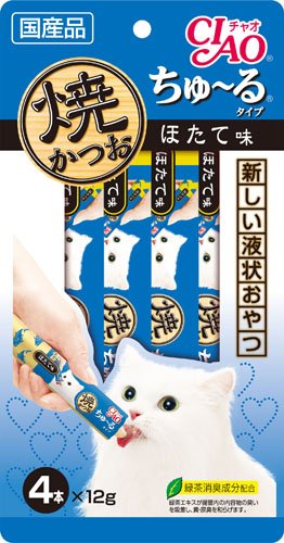 （まとめ買い）いなばペットフード 焼かつおちゅ～るタイプ ほたて味 12g×4本入り 4R-105 猫用 【×24】
