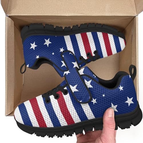 Kids Shoes Little Kid Boys Girls Athletic Running Sports Strap Sneakers for Little Kid/Big Kid Classic America Flag Star Pattern2