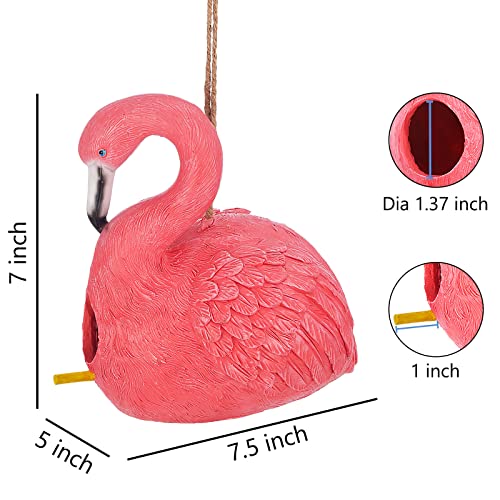 Bayn Bird House For Outside, Hanging Handcrafted Flamingo Resin Outdoor Birdhouses Humming Bird, Bluebird, Wren, Camper Hanging Houses Nest Cage #TOP2