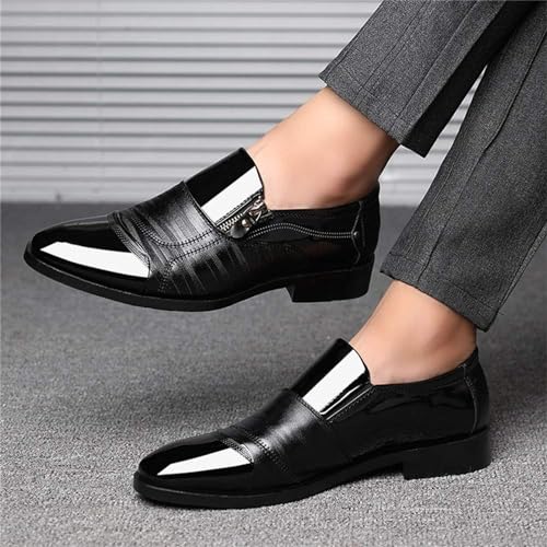 Formal Dress Shoes for Men Fashion Classic Patent Leather Pointed-Toe Tuxedo Shoes Zipper Pull-on Business Office Wedding Oxfords Shoes2