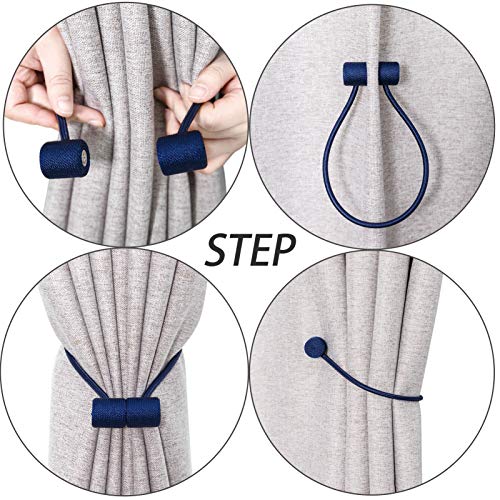 Xderlin Curtain Tiebacks Clips Vs Strong Magnetic Tie Band Home Office Decorative Drapes Weave Holdbacks Holders European For Blackout Sheer Window Treatment (2Pcs, Navy Blue #TOP2