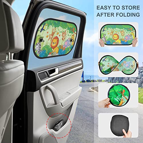 Diza100 Car Window Shade For Baby Car Sun Shades 2 Pack Side Automotive Sunshade 20"X12" With Cute Animals Patterns Sun And Uv Protection For Baby/Kids - Suction Cups #TOP2