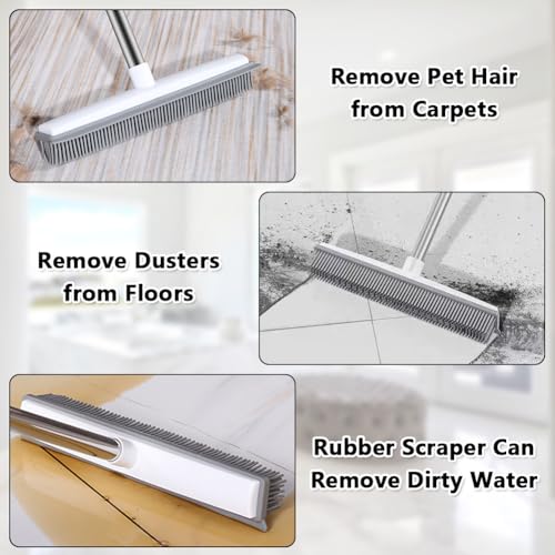 AMFUN 2 in 1 Gummibesen mit Stiel, Besen Gummiborsten, Langen Stiel Besen Entfernen von Tiere Katzen Hunde Haare, Bodenbürste für Bödenzum Teppiche Fliesen (mit 2 Hartborsten Eckenreinigungsbürste) – Bild 5