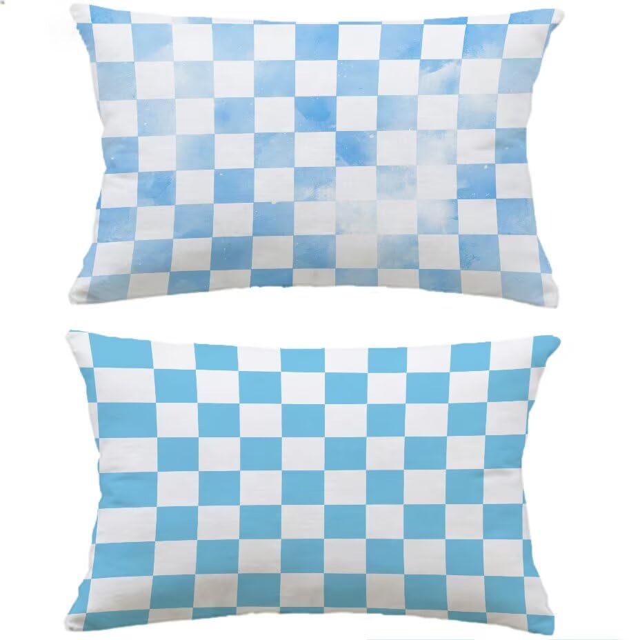 Housse de coussin extérieur 40x80 bleu aspect lin premium