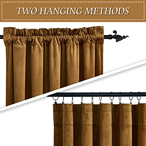 Image of RYB HOME Extra Long Velvet Curtains 102 inches for Sliding Patio Glass Door | Energy Saving, Theraml Privacy UV Heat Blocking, for Living Room Bedroom Dining Room, Gold Brown, W52 x L102, 2 Panels