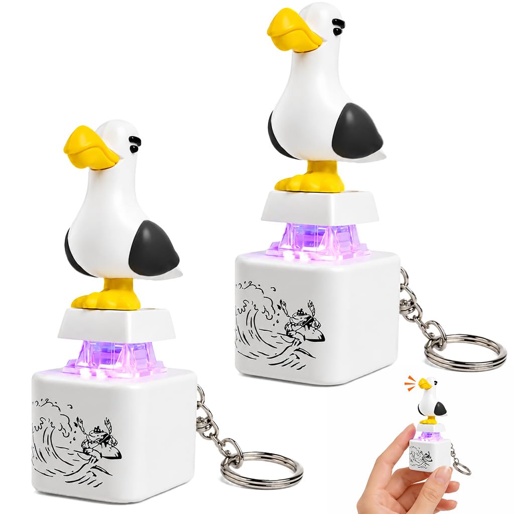 Wufaa 2PCS Seagull Mine Sound Button Keychain Rechargeable Fidget Clicker with LED Light and Real Sound Funny Interactive Desk Stress Relief Toy Gifts for Adults