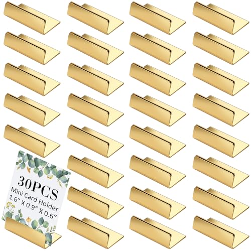 Image of 30 Pcs Table Number Holders Gold Glossy Finish | Metal Place Card Stands for Weddings Parties, Display Price Tags Food Signs, Restaurants Events, 1.6 inchx0.5 inchx0.6 inch