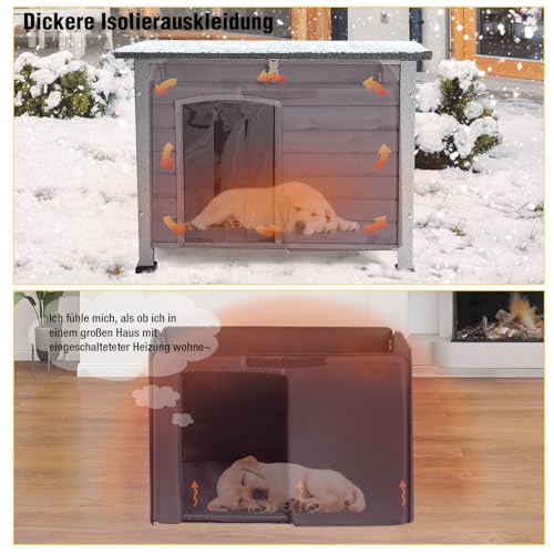 Aivituvin Hundehaus Indoor Outdoor Holz Hundekennel für den Winter, wetterfest, geeignet für kleine, mittlere und große Hunde, einzigartiges Ganzumfassung Stahlrahmen (Grau, L mit isolierter)