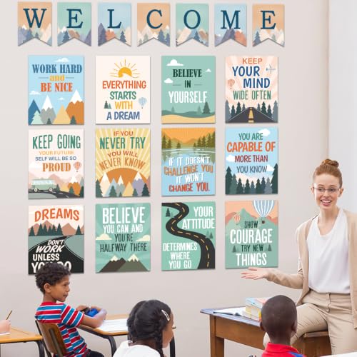 19 PCS Moving Mountains Welcome Posters Set Mountain Themed Classroom Inspirational Educational Poster Moving Mountain Road Trip Positive Quote Sayings Wall Art for Middle High School Office Decor - Image 4
