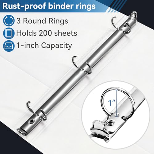 SUIN 3 Ring Binder Bulk 36 Packs -Premium 1'' Binders with Roung Ring Binder, Large 200 Sheet Capacity, Fit 8.5" x 11" US Letter Size Paper, White (1'' White - 36 Packs) by SUIN - Image 3