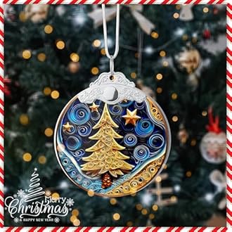 Quilling Christmas Ornament 2025, Christmas Tree Round Shape, 4 Inch Acrylic Ornament Art, Holiday Decoration, Car Interior Decor, Holiday Ornaments (Quilling Christmass Tree)