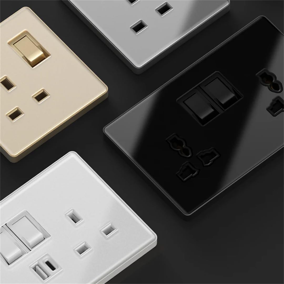 Prise Murale 13A Avec Prise De Charge Rapide Type-C 18W, Panneau En Verre, Double Prise Universelle Dual USB 13A-Black