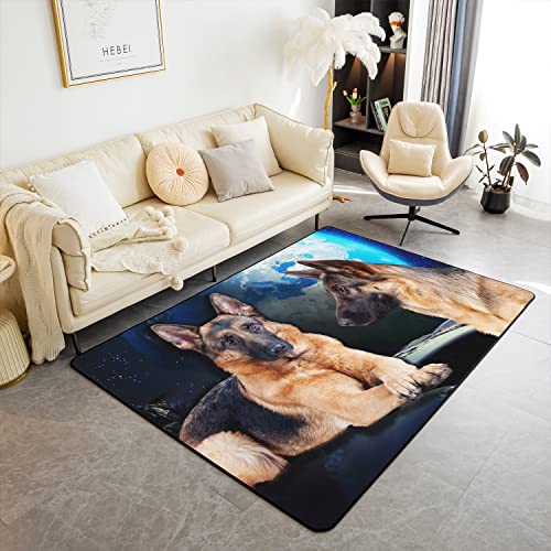 Loussiesd German Shepherd Rugs for Living Room Bedroom Cute Dog Area Rug Mat Decor Extra Soft Fleece Accent Rug for Room Living Room Bedroom Area Rugs 100 * 150cm