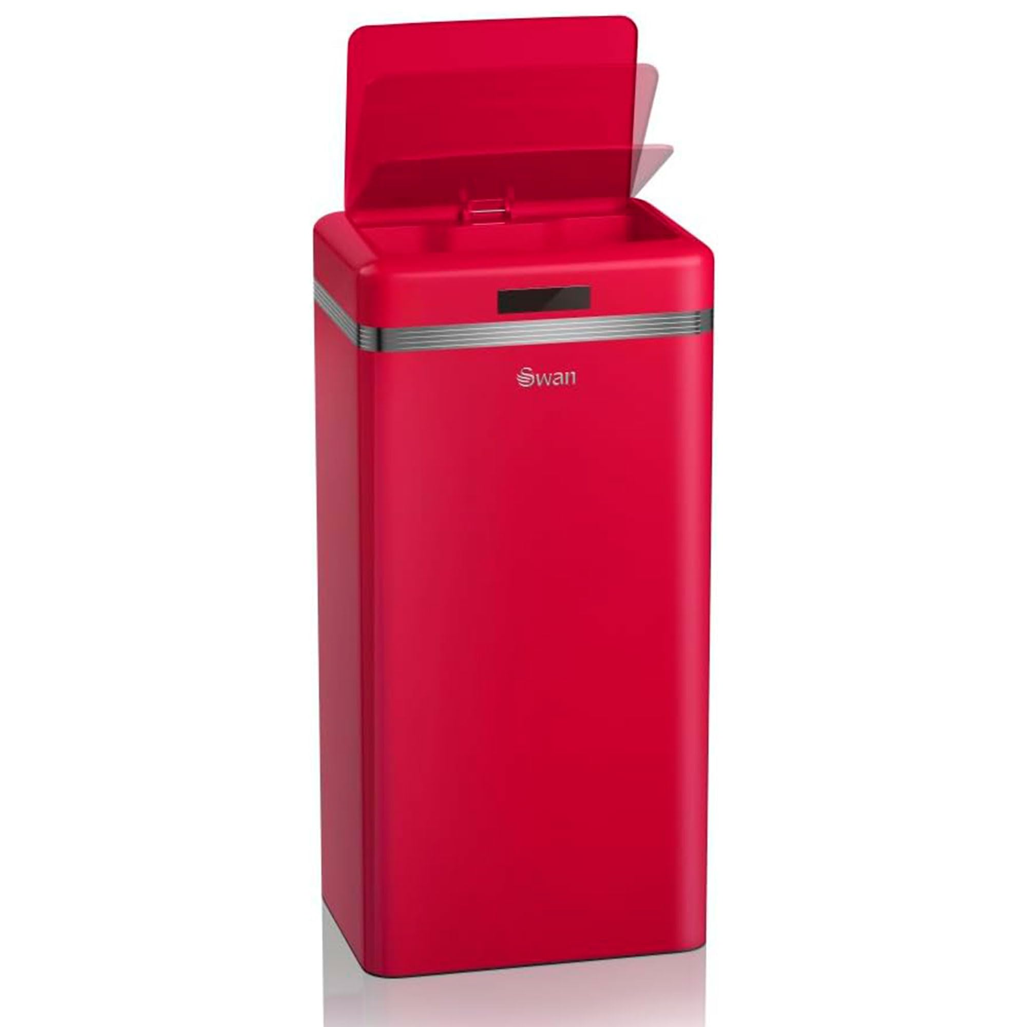 Swan Retro Küche Mülleimer Automatisch, Abfalleimer mit Bewegungssensor, 45 Liter, Metallisch, Intelligenter Küchenabfalleimer mit großer Kapazität, Vintage-Design, Rot