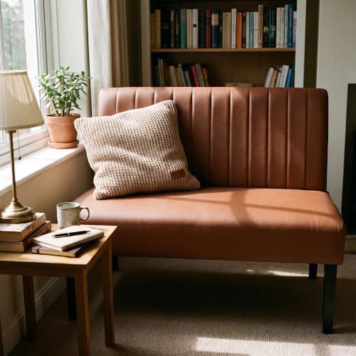 Image of Armless Loveseat, Faux Leather Loveseat with USB-C for Office, Brown