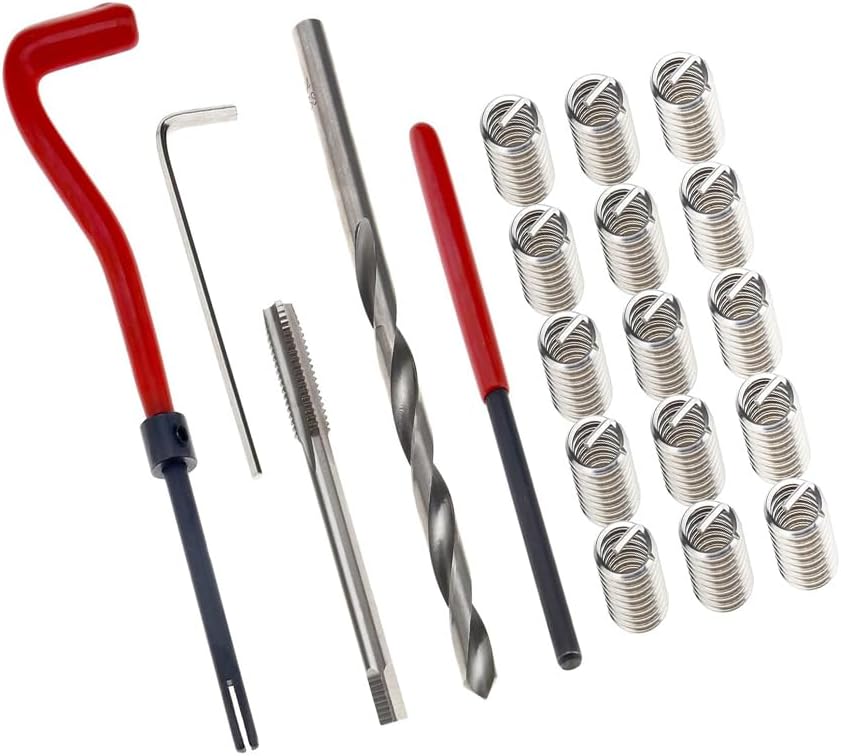 20Pcs Thread Repair Kit M10X1.5mm Thread Insert Metric Stripped Thread Repair Drill Tap Hand Tool Kit Helicoil Insertion Tool Thread Restoring Kit