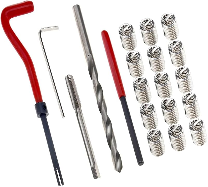 Kit de reparación de roscas de 20 piezas M10X1,5 mm Inserto de rosca Métrico Reparación de roscas peladas Taladro Kit de herramientas manuales Herramienta de inserción Helicoil Kit de restauración de roscas