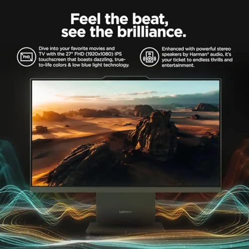 Image of Lenovo IdeaCentre 27 inch Touchscreen All-in-One Desktop Computer • 6-core AMD Ryzen 5 Processor • 16GB DDR5 • 256GB SSD • Office 365 for The Web • Wireless KB&Mouse • Wireless Charging Base • Win 11