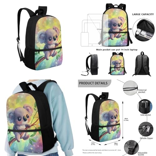 Cute Koala School Bags for Girls 10-12 Kids 17 Inch Large Capacity Bookbag with Front Compartment Set of 4 School Backpack with Lunch Box Pencil Case and Keychain for Middle School3