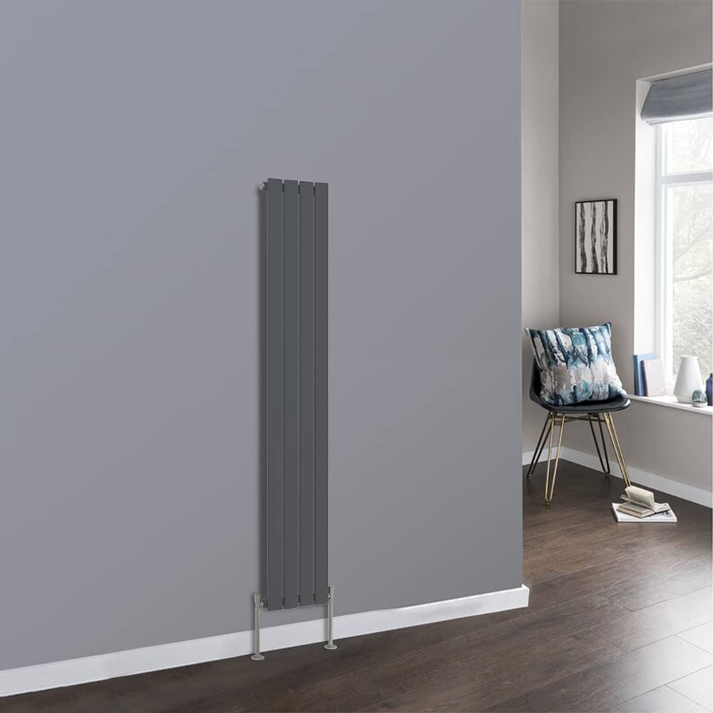 Nrg Anthracite 1600X272mm Vertical Single Flat Panel Radiator With Valves