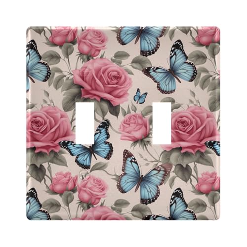 UMIRIKO Pink Rose Blue Butterfly Light Switch Cover Plate Covers Decorative Double Toggle Home Decor 202b3278