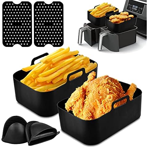 Silicone Pot For Ninjas Dual Air Fryer, 6PCS Silicone Air Fryer Liners Double Air Fryer Silicone Air Fryer Basket, Reusable Air Fryer Liner for Air Fryer, Oven, Microwave (Black) Cover