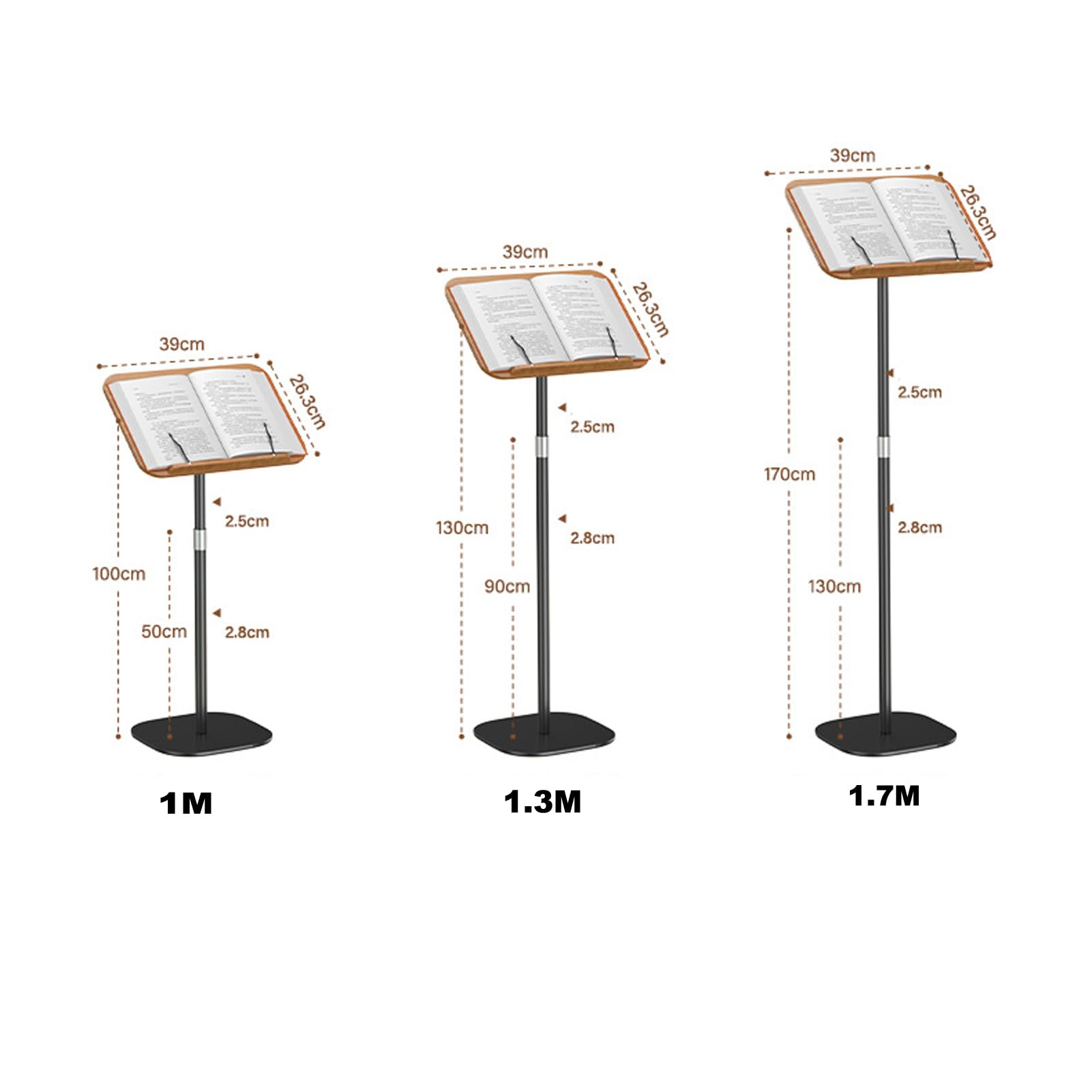 Höhenverstellbares Leseregal für den Boden, Stehender Buchhalter, Stand, Kirche, Kanzel, Schreibtisch, mit geneigter Lesefläche, für Bücher und Tablets (1,7 m)
