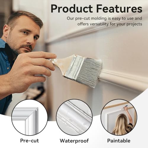 Image of Upick Peel and Stick Wainscoting Pre-Cut Wall Molding Kit, 24 inchx54 inch, 6-Frame