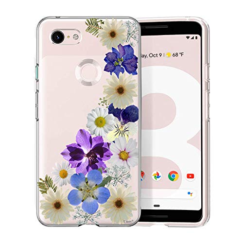 Unov Case for Pixel 3, Case Clear with Embossed Design, Flower Blossom