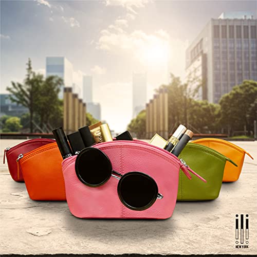 Image of ili New York Genuine Leather RFID Blocking Cosmetic Makeup Pouch - Aqua