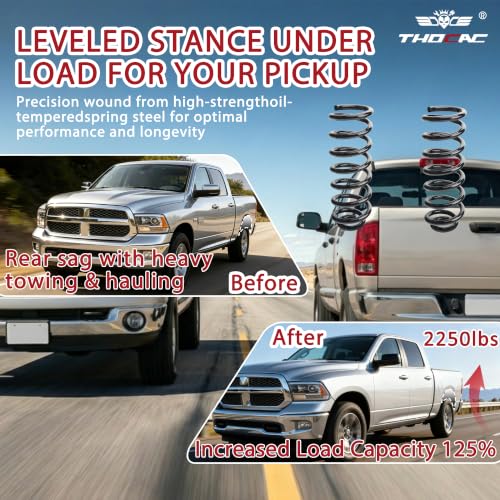 Image of Rear Heavy Duty Coil Springs for Ram 1500 2009-2018 2wd 4wd, 125% Extra Load Capacity (2250 lbs), Maintains Factory Ride Height, For Truck Towing,Black