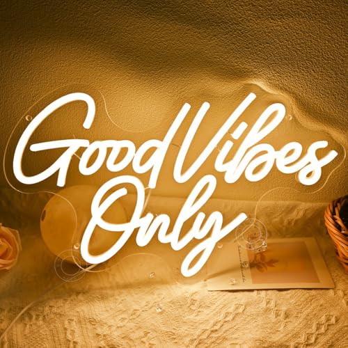 Image of SYLHOME Good Vibes Only Led Neon Light Sign Bedroom Office Bar Pub Club Wall Sign Decor Birthday Party Decoration 15.75 inch X 9.61 inch USB