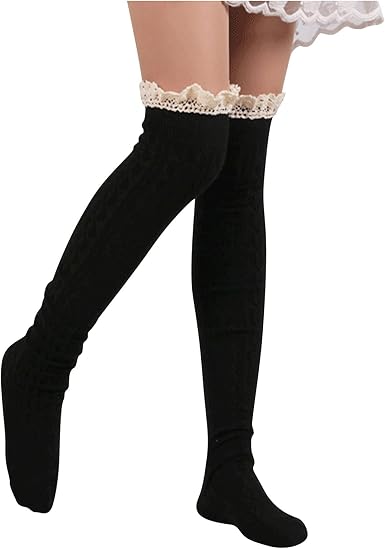 Leirke Womens Cable Knitted Lace Trim 