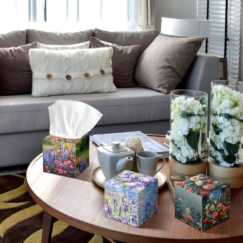 Image of Fourluoo 12 Pack Spring Mixed Floral Facial Tissues Colorful Floral Cube Face Boxes 600 Sheets 3 Ply Small Square Tissues Bulk for Summer Christmas Car Bedroom Supplies