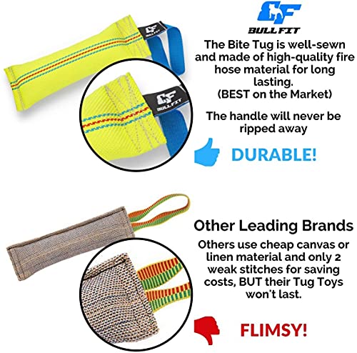 Bull Fit Beisswurst für Hunde, 25 cm mit Handschlaufe - Sehr Robustes Hundespielzeug zum Training, Tauziehen und Zerrspiele mit Hund - Aus hochwertigem Feuerwehrschlauch handgefertigt, Schwimmfähig