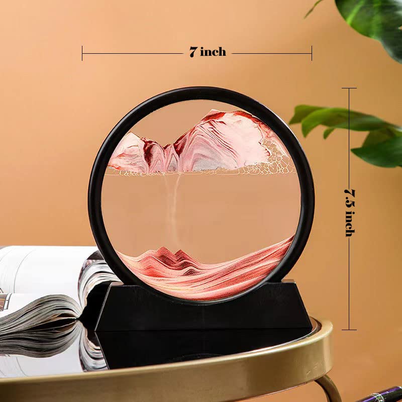 BVJKHQ 3D zandloper, diepzee, zandlandschap, bewegende zandkunstfoto's, rond frame, zandlandschap, met licht, zandkunst, vloeibare beweging, woonkamer, slaapkamer, tafellamp, decoratie, cadeau voor