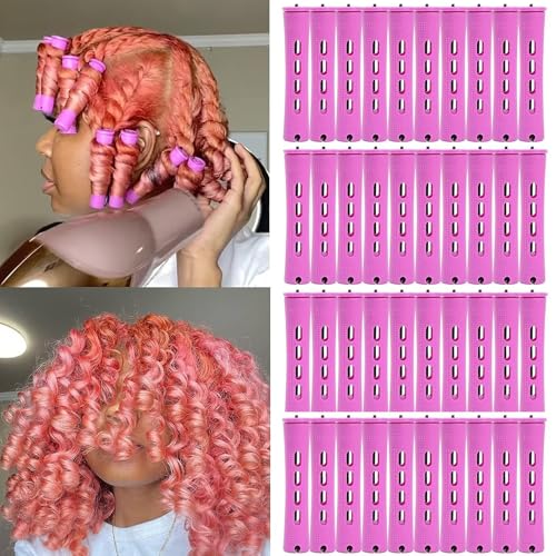 meigick Perm Rods Set for Natural Hair, 40Pcs Plastic Cold Wave Rods, Heatless Perming Rods Hair Curler for Women, DIY Hairdressing Tools, Purple, 0.75 Inch