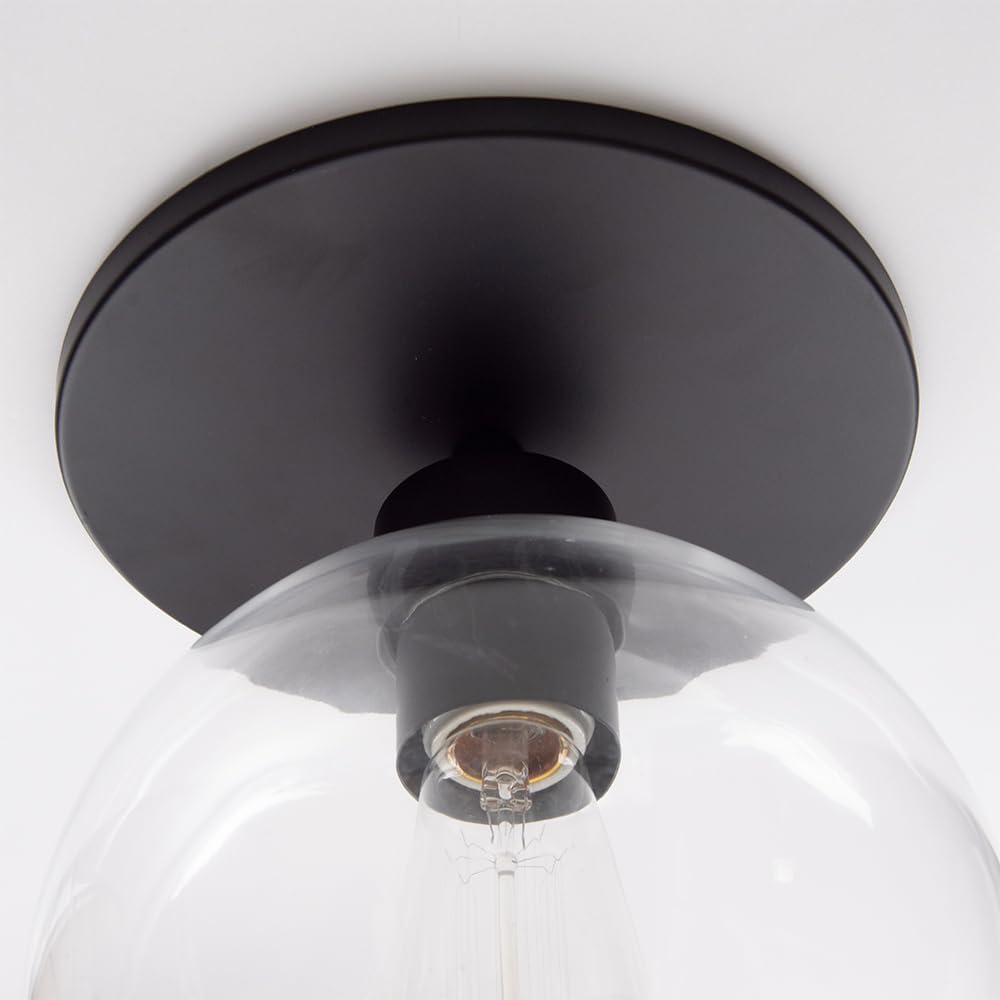 Worth Home Products Instant Flush Mount Conversion Kit for Recessed Cans – Matte Black with Clear Glass Globe Shade – Converts 6" Recessed Lighting, Ideal for Low Ceilings